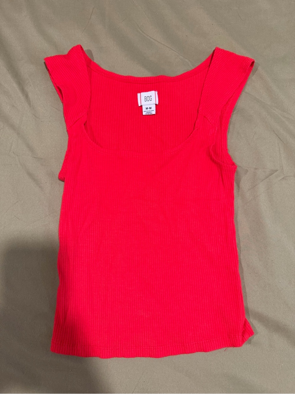 BDG Ribbed Square-Neck Tank Top - Bright Red